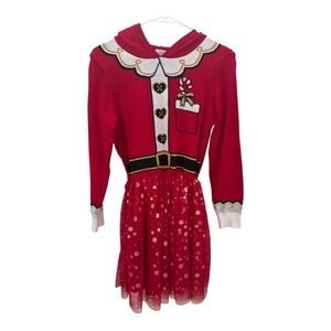 Girls Red Gold Christmas Santa Claus Festive Holiday Sweater Dress  Skirt XL
